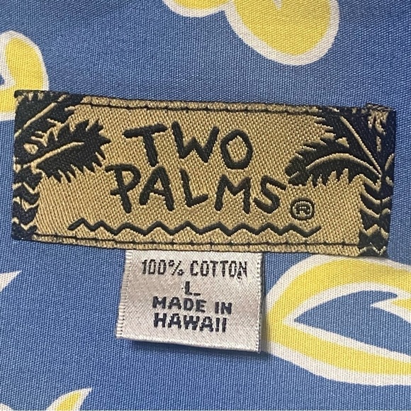 Two Palms Hawaiian Shirt Large Blue Yellow Hibiscus Floral 100% Cotton - Picture 3 of 5